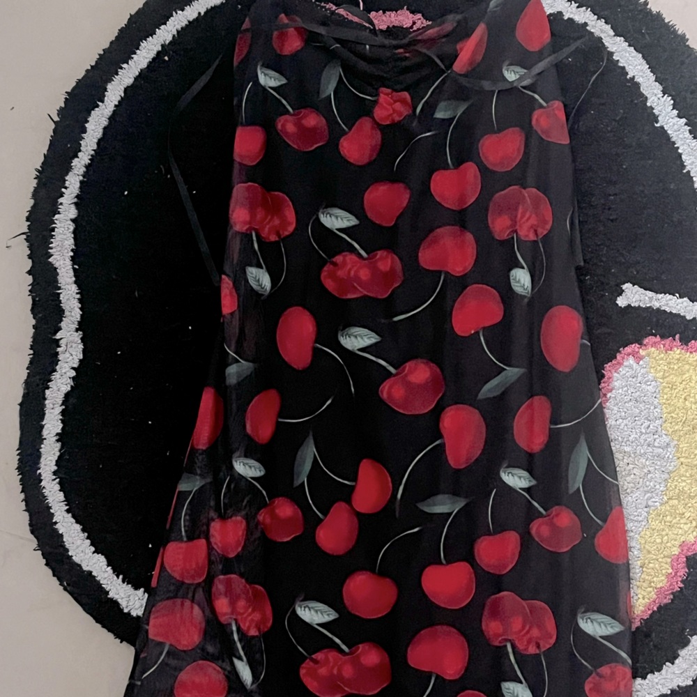 Chic Black Dress with Red Cherry Print